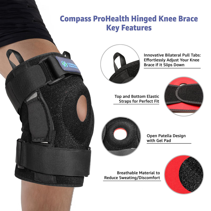 [Australia] - Hinged Knee Brace – Dual Metal Hinges, Silicone Patella Support, Easy Pull Tabs – Pain Relief for ACL, MCL, Meniscus, Arthritis, Post-Surgery(Large) Large 