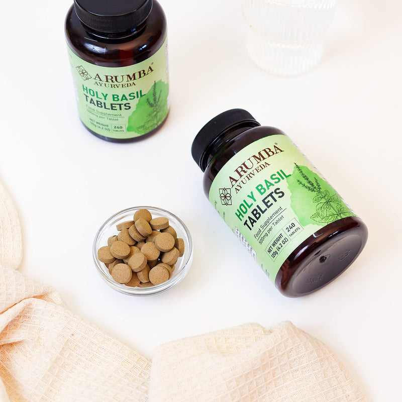 Tulsi (Holy Basil) Tablets 240 nos, Ocimum Sanctum - 500 mg per Tablet, Made from Pure Tulsi Leaf Powder