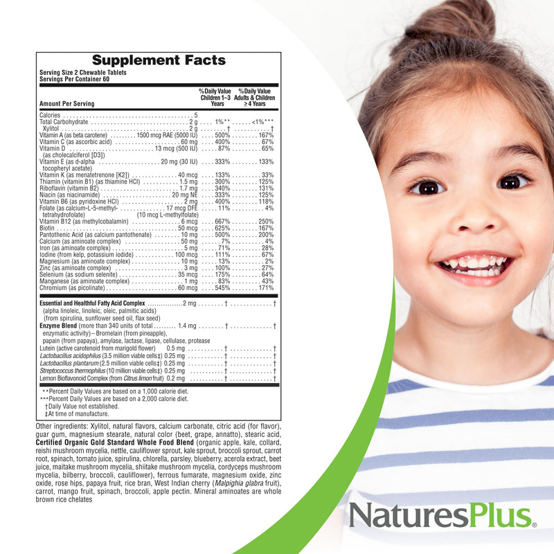 [Australia] - Natures Plus Animal Parade Gold Children's Multivitamin - 120 Animal-Shaped Chewable Tablets - Assorted Cherry, Orange & Grape Flavors - Vegan, Gluten Free - 60 Total Servings 120 Count (Pack of 1) 