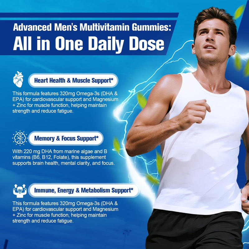Migcopat 2-Pack Multivitamin for Men, Mens Multivitamins Gummies w/Omega-3, Probiotics, Inositol, Folate, Male Support Blend, Vitamins A, C, D, E, B - Support Heart, Brain, Muscle, Energy, Sugar-Free 120 Count (Pack of 1)