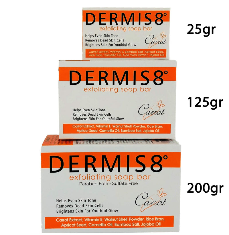 Dermis 8 Exfoliating Beauty Bar Soap with Carrot & Camellia Oil, 200gr 7.05 Ounce (Pack of 1)