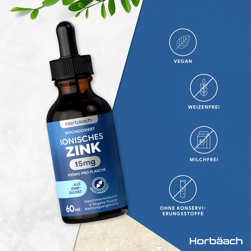 [Australia] - Zinc drops | 15mg premium ionic zinc sulfate per daily dose | Premium Ionic Zinc | Vegan | 60ml | Horbaach 