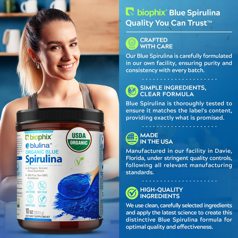 [Australia] - biophix Blue Spirulina Powder Organic Blulina 10 oz - Algae Organic Spirulina Powder 283 Servings - Superfood Supplement - Natural Blue Pigment - Espirulina en Polvo Organica Pura Azul 10 Ounce (Pack of 1) 