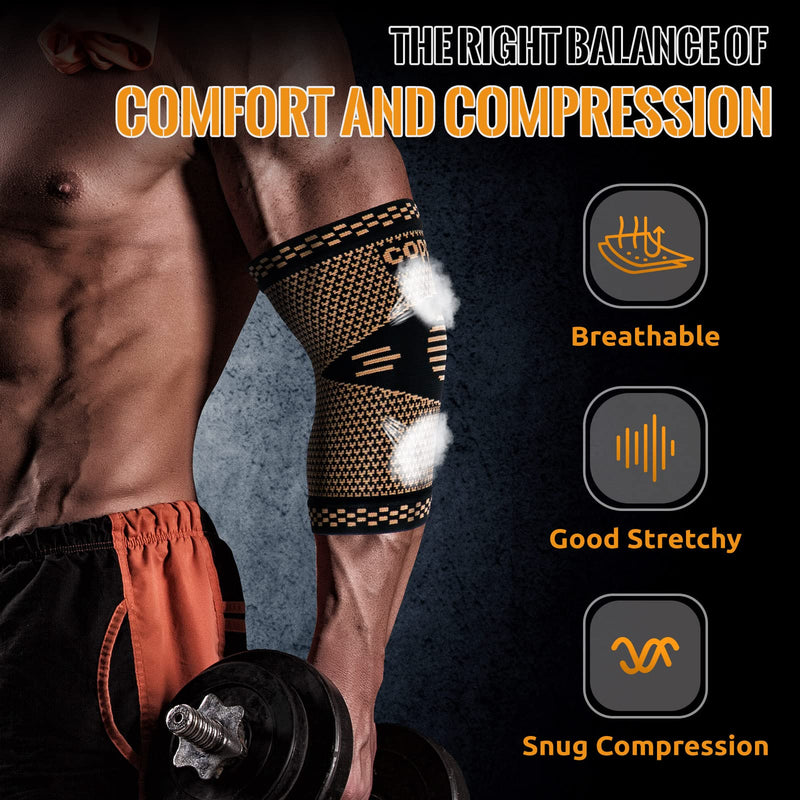 [Australia] - Copper Elbow Sleeve,Elbow Compression Sleeve, Elbow Brace For Tendonitis and Tennis Elbow,Golfers, Arthritis, Bursitis. Elbow Pain Relief,Weightlifting, Fit for Men & Women Medium Gold&Black 
