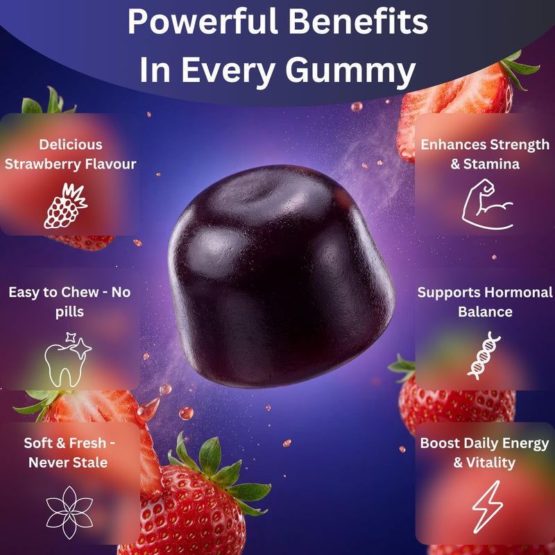 Shilajit Gummies High Strength 14,000mg, 60 Gummies, Vegan | Shilajit Gummies for Women and Men, 20% Fulvic Acid, Strawberry Burst Flavour, Energy and Vitality, Gluten Free