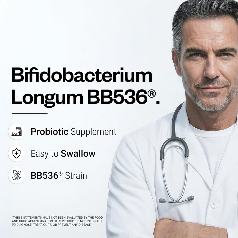 Supersmart Bifidobacterium Longum (BB536) 6 Billion CFU per Day - Probiotics & Prebiotics Supplement | Non-GMO & Gluten Free - 60 DR Capsules | Improves Bowel Disorders - Strengthens the Immune System - Reduces Pollen Allergy Symptoms