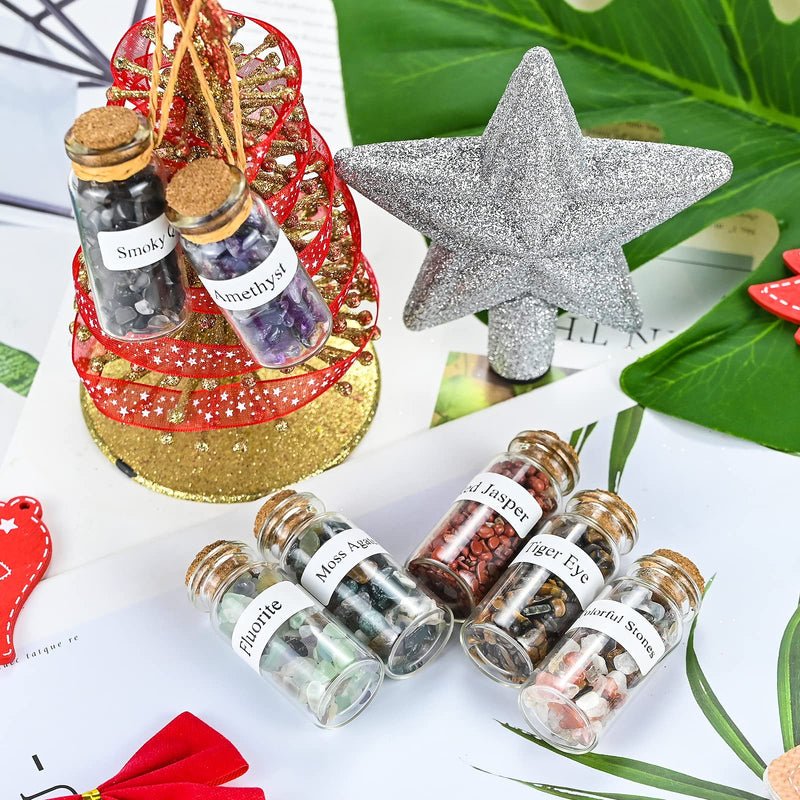 [Australia] - Pack of 15 crystal wish bottles, healing crystal tumbled stones collection set, natural quartz gravel wish bottle, Advent calendar stones for Reiki, healing, meditation 15 pieces 