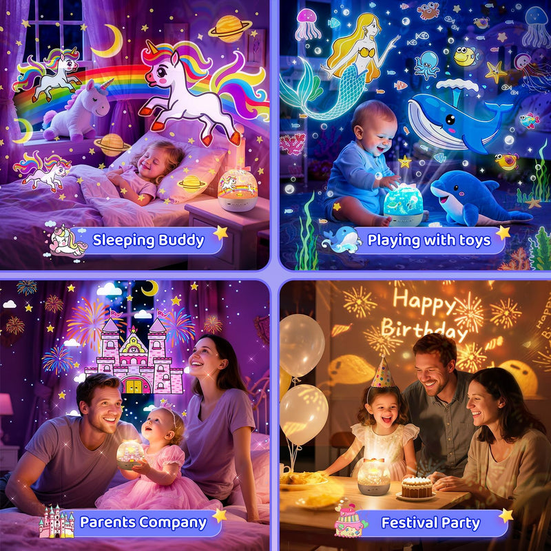 [Australia] - Night Light for Kids+15 Films+White Noises, 105 Lighting Kids Night Light Projector, Remote Dimmable Light Projector for Bedroom, Rechargeable Toddler Night Light,Kawaii Unicorn Gifts for Girls 