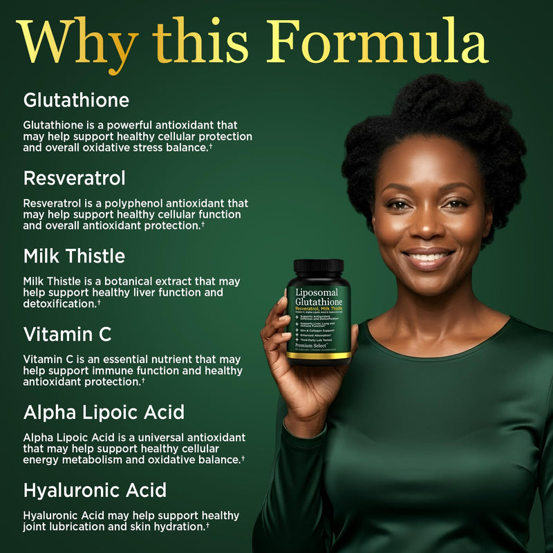 Liposomal Glutathione Capsules with Resveratrol & Milk Thistle Supplement for Men and Women - L-Glutathione - 60 Capsules, Third Party Tested, Made in USA