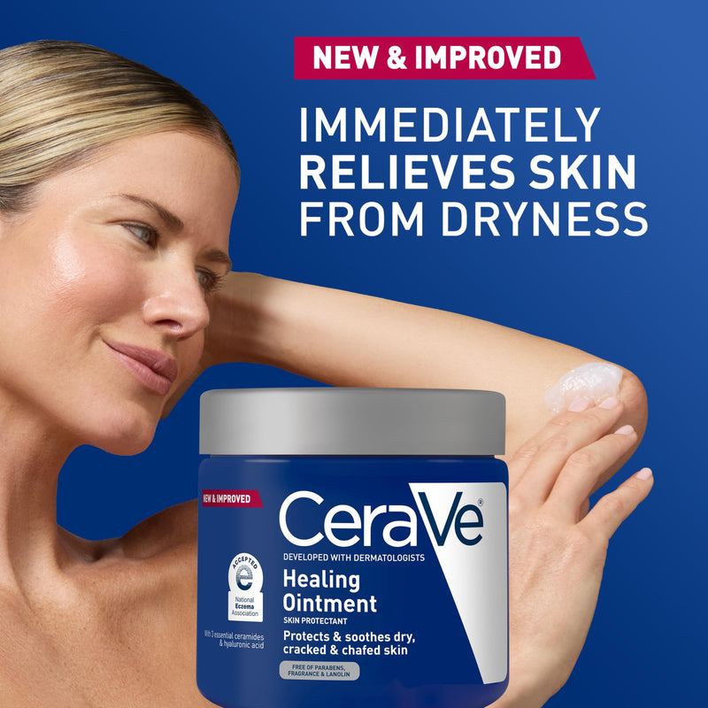 CeraVe Healing Ointment, Hyaluronic Acid Skin Protectant for Dry Skin, 12oz | Skin Care, Body Care, Barrier Cream, Skin Barrier Repair, Ceramides, Petrolatum, Lanolin Free, For Cracked, Chafed Skin 12 Ounce (Pack of 1)