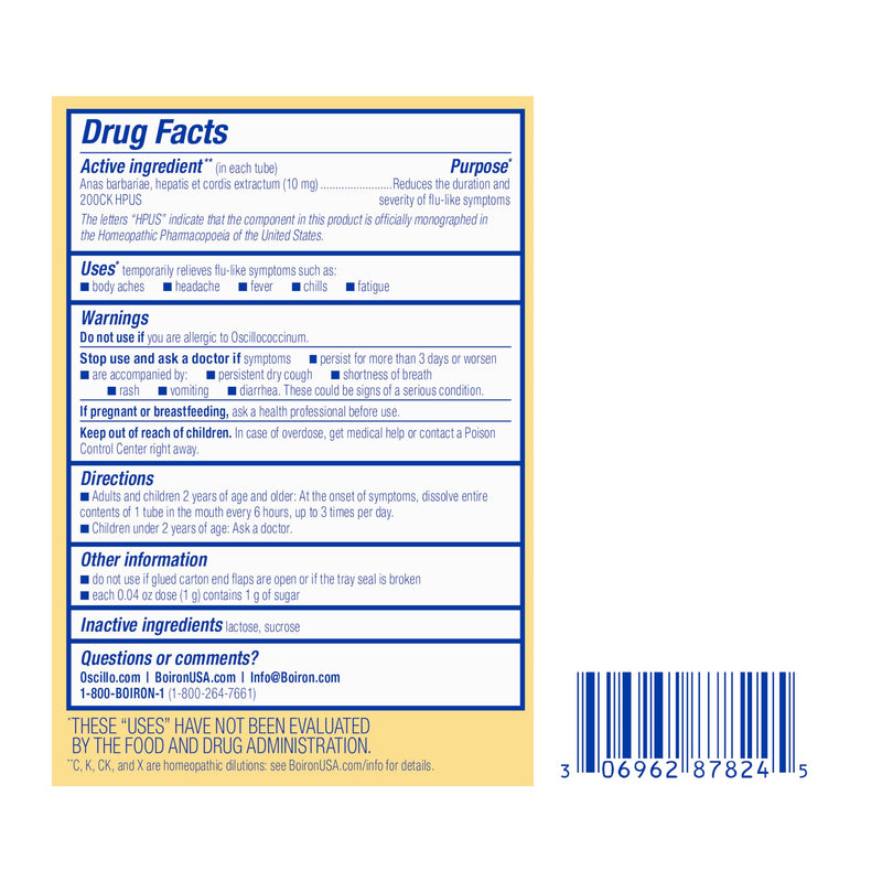 Boiron Oscillococcinum for Relief from Flu-Like Symptoms of Body Aches, Headache, Fever, Chills, and Fatigue - 30 Doses 30 Count (Pack of 1)