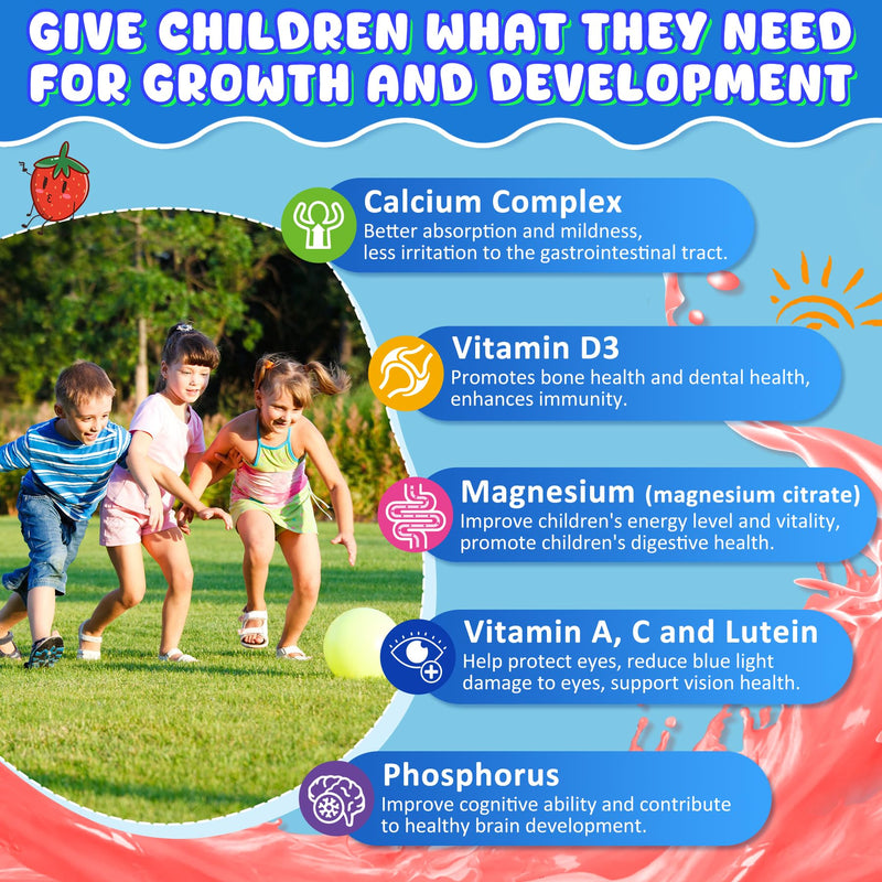 [Australia] - Kids Calcium Gummies + D3 & Magnesium for 4+, with Calcium Citrate Calcium Gluconate, Calcium Lactate, Probiotics & Prebiotics for Children Bone Health,Muscle Support,Digestive Health,Sugar Free 60Cts 60 Count (Pack of 1) 