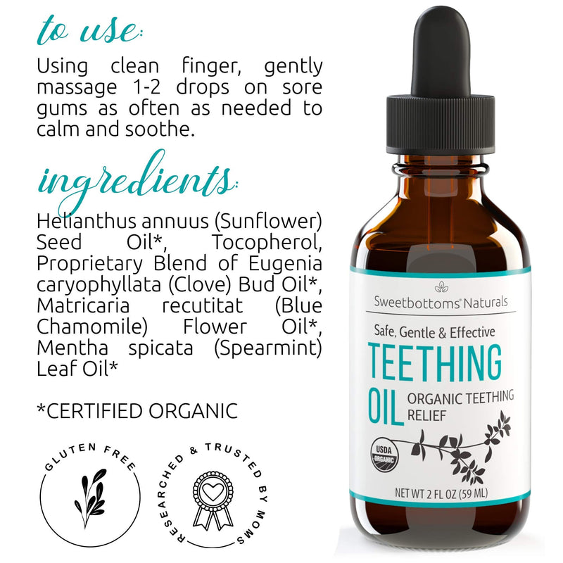 [Australia] - Certified Organic Teething Oil - Ease Teething Discomfort & Sore Gums Quickly & Effectively - Natural Vegan Botanical Ingredients - 2 oz Bottle with Glass Dropper - Baby Teething Relief 