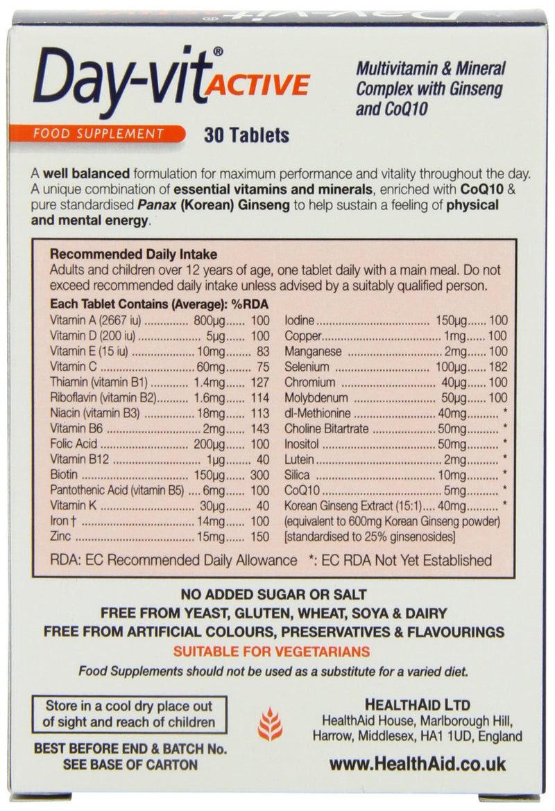 HealthAid Day-VIT Active - 30 Vegetarian Tablets