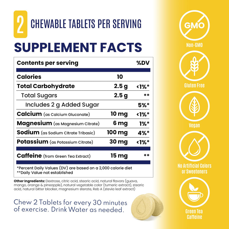 SaltStick Chewable Electrolytes with Caffeine - 60 Tropical Twist Electrolyte Energy Tablets - Just Chew It, Electrolyte Energy Chews for Hydration - 60 Count 60 Tablets