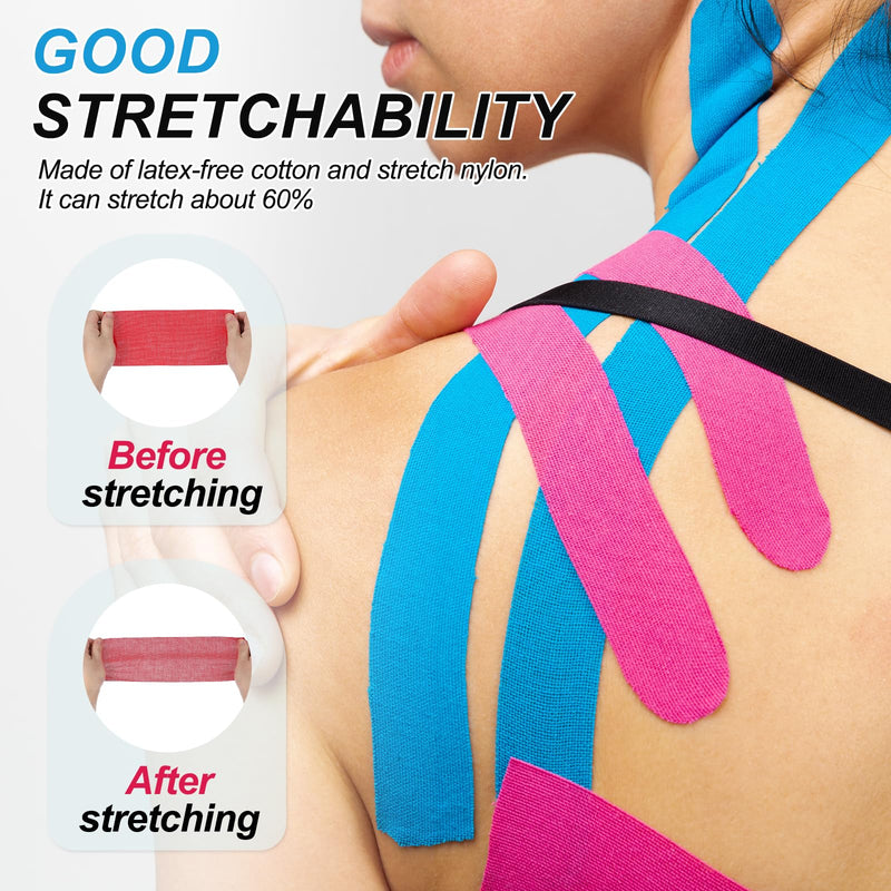 PATIKIL 5.5 Yard x 2 Inch Kinesiology Tape, 4 Roll Adhesive Cotton Sports Muscle Support Tapes Waterproof Elastic Tape for Knee Ankle Wrist Shoulder, Coffee Color