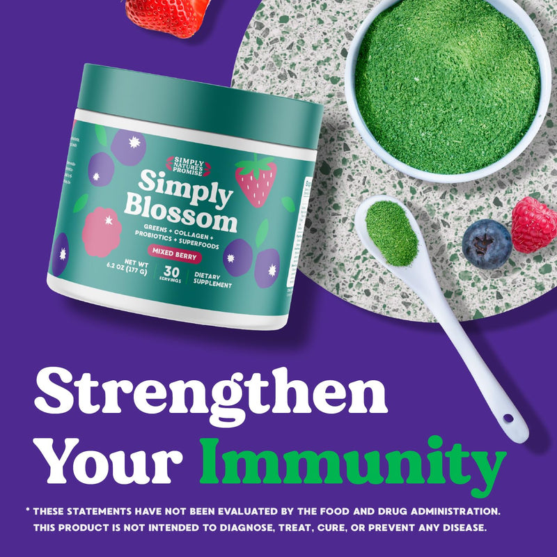 [Australia] - Simply Nature's Promise Blossom Nutrition Daily Greens & Superfood Powder + Collagen + Probiotics for Women's Digestive Health & Bloating Relief. Help Your Health Bloom - 30 Day Supply 
