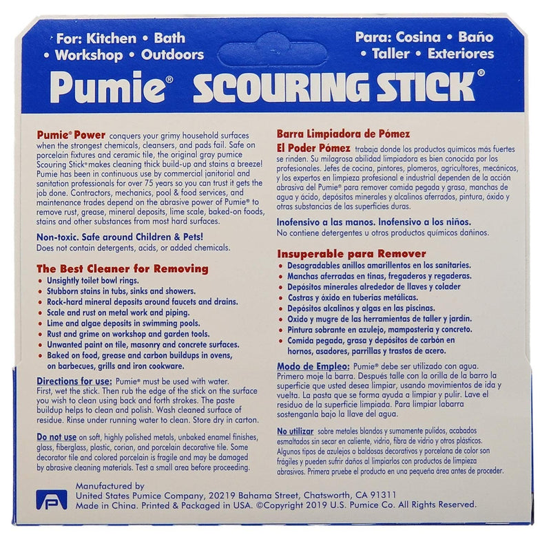 [Australia] - U.S. Pumice 1001 Pumie Scouring Stick, Heavy Duty, HDW, Remove Stains, Hard Water Rings, Rust and Paint, Carbon Buildups, (6 Pack) 1 Count (Pack of 6) 