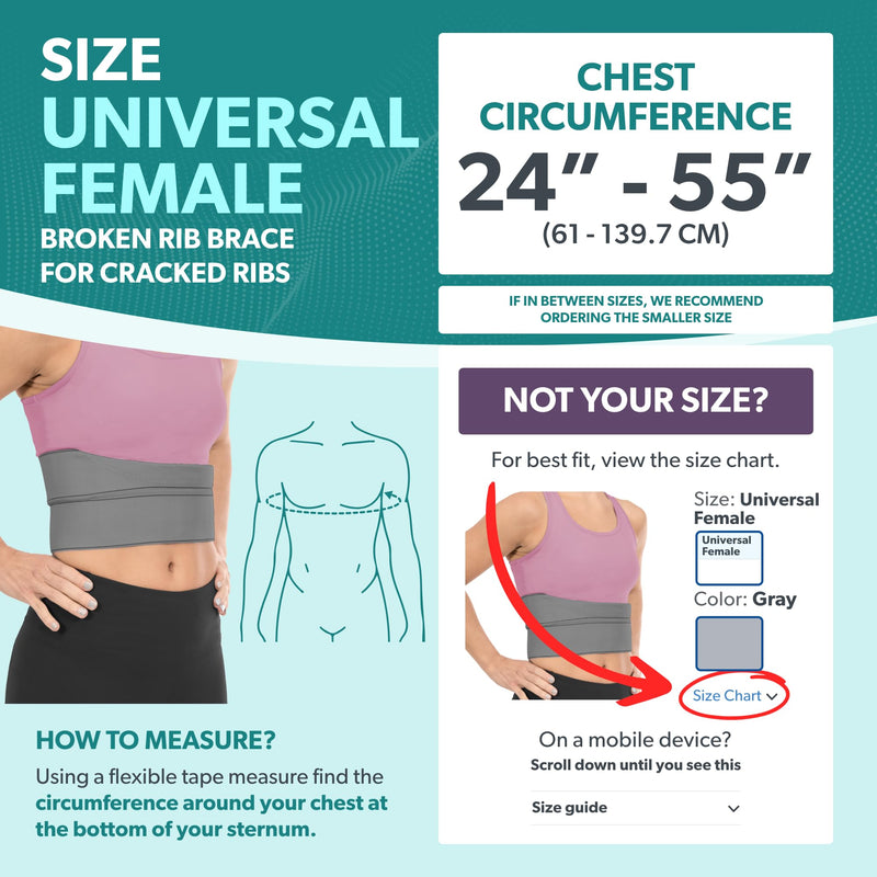BraceAbility Broken Rib Brace for Women and Men - Rib Protector Compression Wrap, Chest Support Belt for Bruised, Fractured, Dislocated Ribs, Costochondritis Relief, Sternum Brace (Female - Gray) Universal Female
