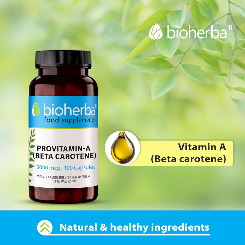 Beta-Carotene 15,000 mcg – 100 Capsules | High-Potency Provitamin A Supplement for Skin, Vision and Immune Support by BIOHERBA 100 pcs