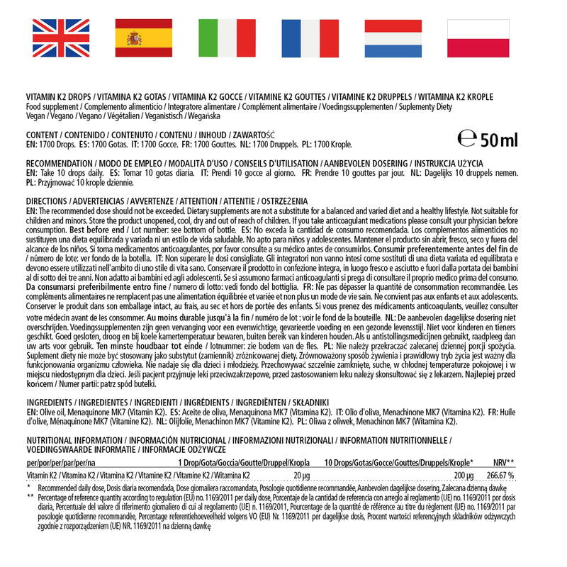 [Australia] - High-dose & vegan vitamin K2 drops 200 mcg liquid vitamin K2 per daily dose, 50 ml (1700 drops), MK-7 menaquinone (> 99% all-trans form), without unnecessary additives, made in Germany vitamin K2 drops 