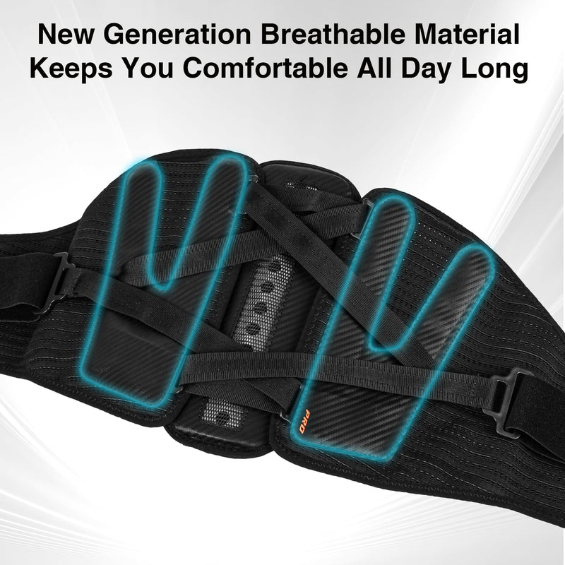 [Australia] - TIMTAKBO Wide and Strong Back Brace for Lower Back Pain Relief,Back Support Brace for Men and Women with Removable Ergonomic Bionic Vertebra Plate,for Herniated Disc, Sciatica,Scoliosis-（Medium） Black/Orange M Fit Belly 36-43 inches 