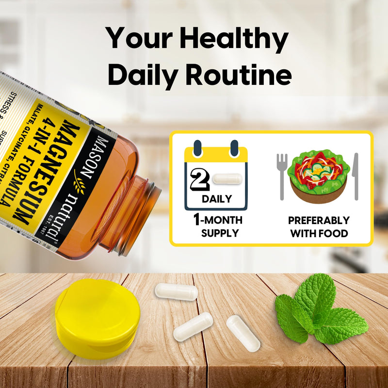 Mason Natural Magnesium 4-in-1 Complex, 400 mg, 30 Day Supply | 400mg magnesium from glycinate, malate, citrate & oxide to support muscle relaxation, nerve function & metabolism