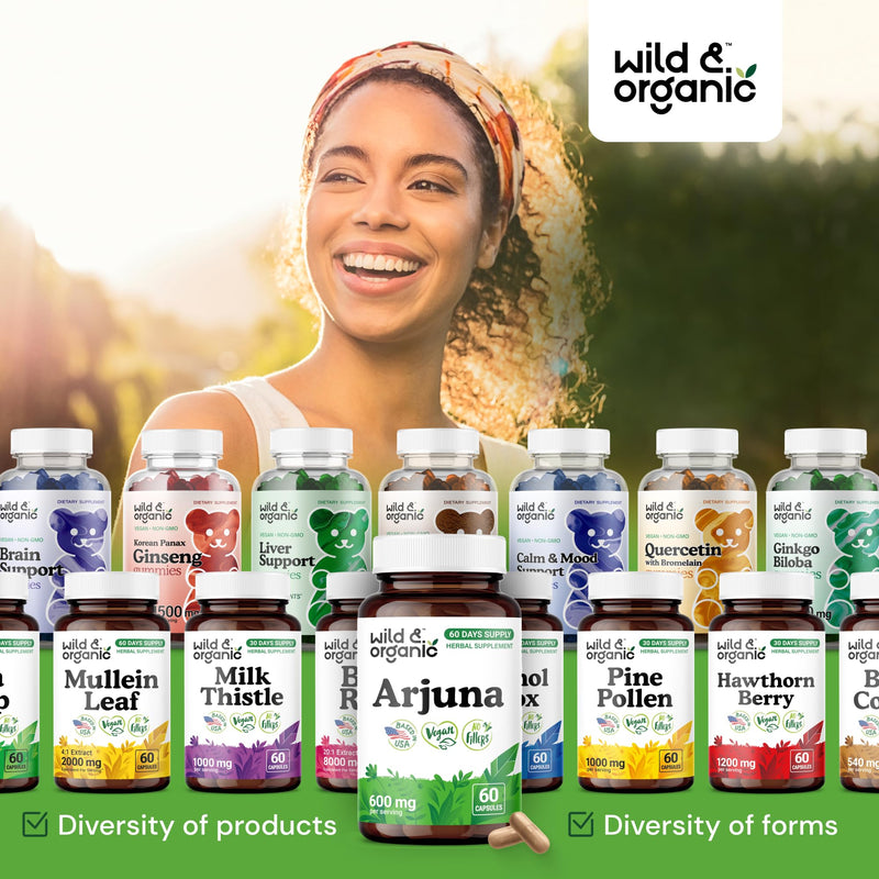 [Australia] - Wild & Organic Arjuna Capsules - Overall Support - Arjuna Bark Powder Supplement - 60 Herbal Capsules - 2-Month Supply - Terminalia Bark & Leaf Extract - Vegan, No Fillers, Non-GMO 