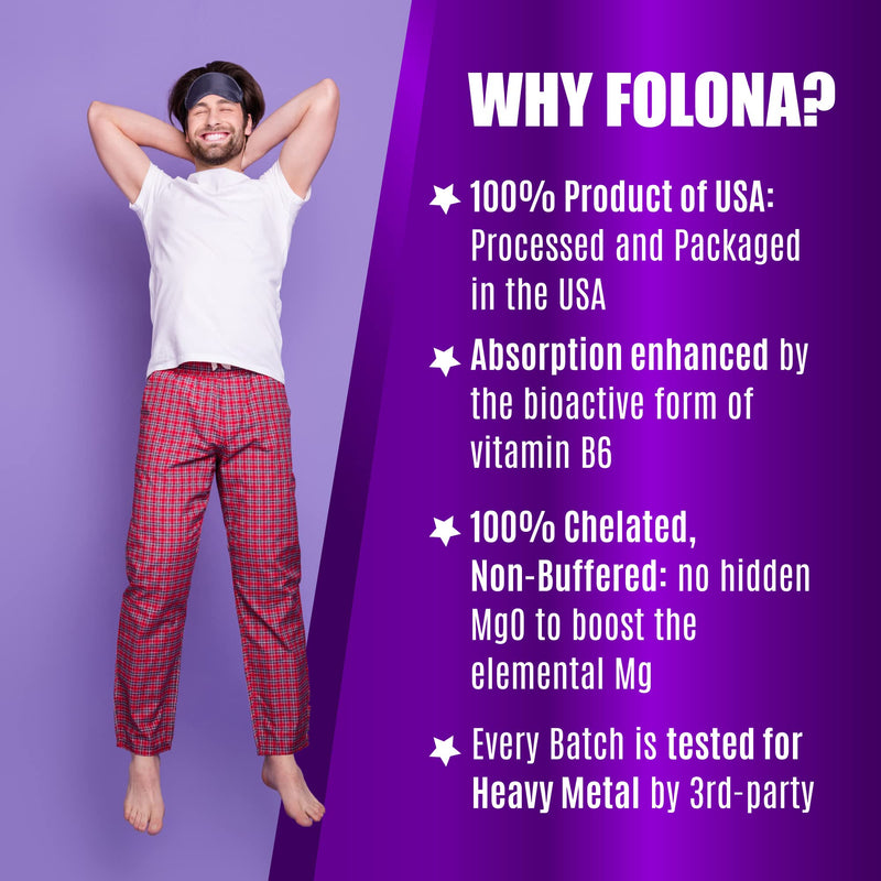 FOLONA Magnesium Glycinate with Vitamin B6, 1350mg, 180 Vegan Capsules | Fully Chelated, Supports Sleep, Stress Relief, Energy, Muscle Cramps, Research Proven to Enhance Absorption, Gluten Free