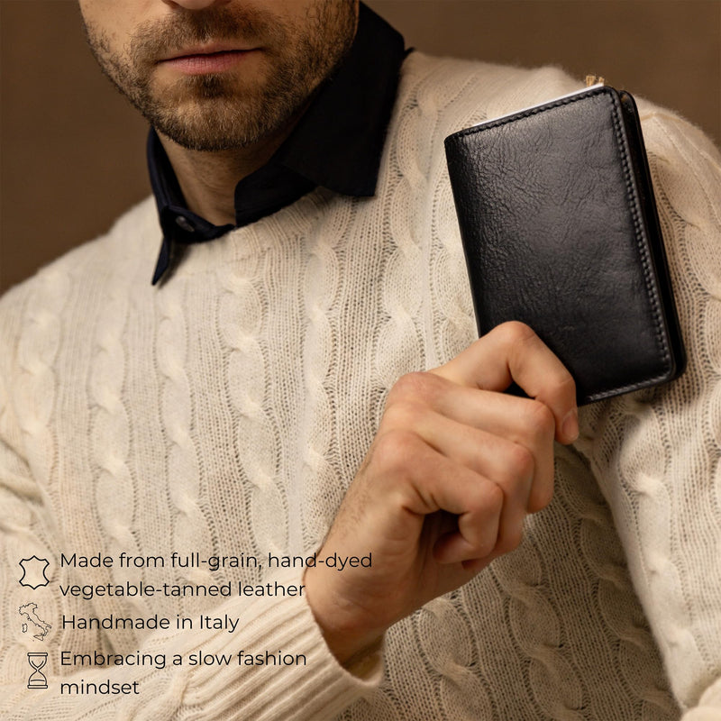 Time Resistance Leather Passport Holder – Full-Grain Leather Travel Wallet - Passport Cover with Card Slots (Black) Black
