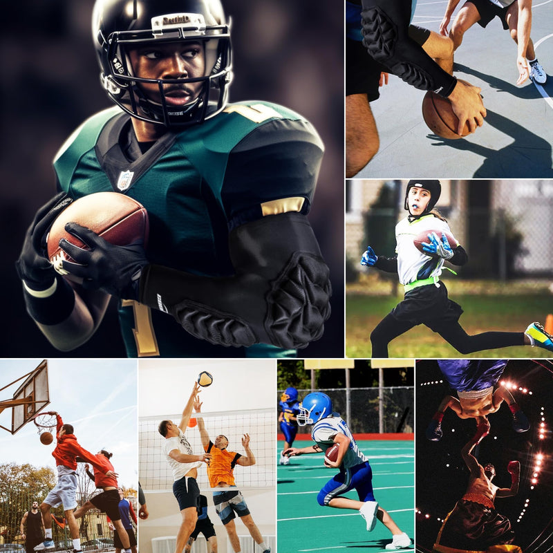 COOLOMG Football Arm Pads Padded Forearm Elbow Sleeves | Padded Compression Arm Sleeves for Football Basketball Volleyball 1 Pair Black Large