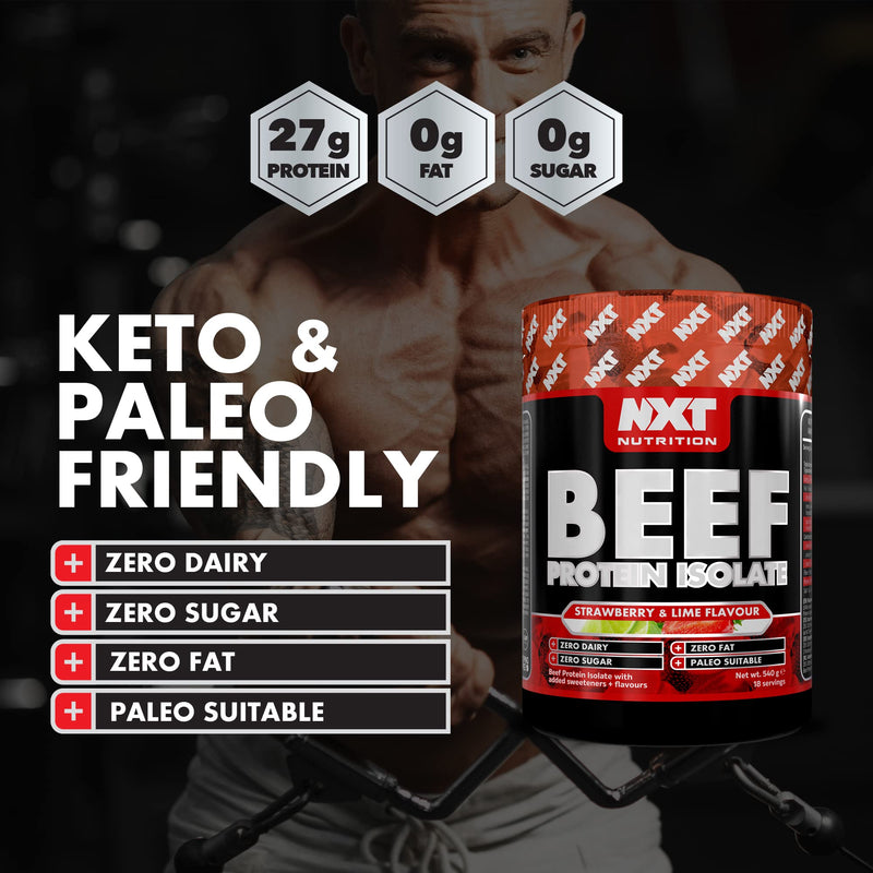 NXT Beef Protein Isolate 540g - High Protein Powder in Natural Amino Acids - Paleo, Keto Friendly - Dairy and Gluten Free | 540g (Strawberry & Lime)