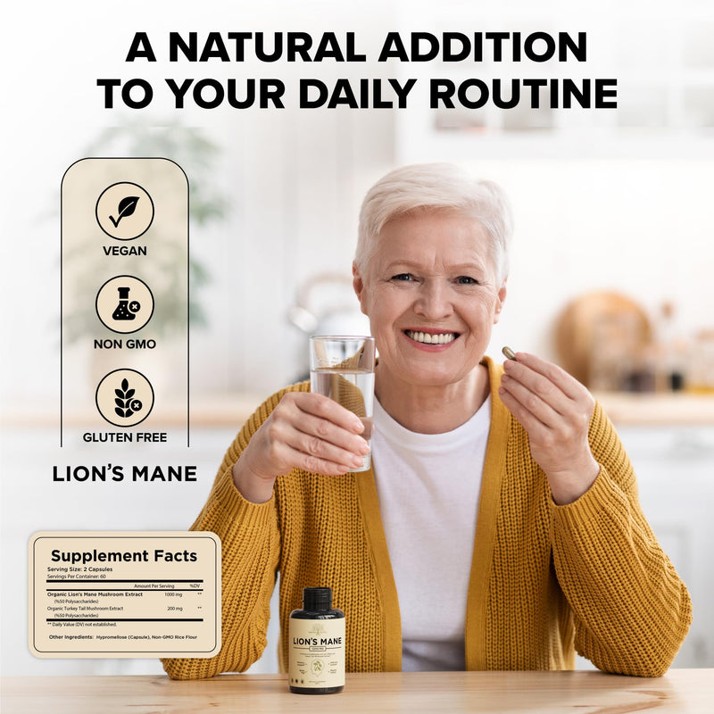 [Australia] - Lions Mane Supplement Capsules with Turkey Tail ‚Äì Nootropic Brain Fog, Focus, Memory, Nerve Function, & Immune Support Supplement ‚Äì Non-GMO 1200 Mg Lions Mane Mushroom Supplement, 120 Caps. 120 Count (Pack of 1) 