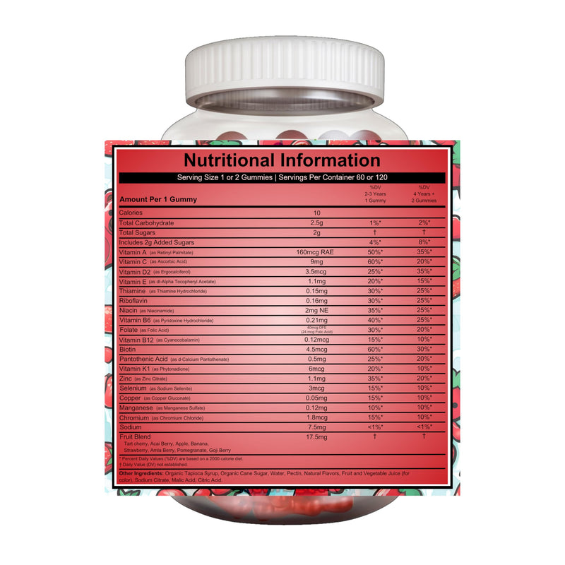Multivitamin for Kids -120 Natural Strawberry Flavour Gummies (2 Or 4 Month Supply) - Low-Sugar -19 Essentials Vitamins & Minerals - Vegetarian Vitamins for Kids (120 Gummies, Strawberry) 120 count (Pack of 1)