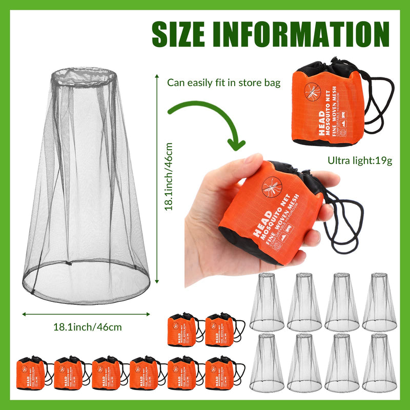 [Australia] - Tudomro 8 Pcs Mosquito Head Face Fly Netting Hood Mosquito Net Hat 18 x 18 Inch Bug Net for Head with Carry Bags(Gray) Gray 