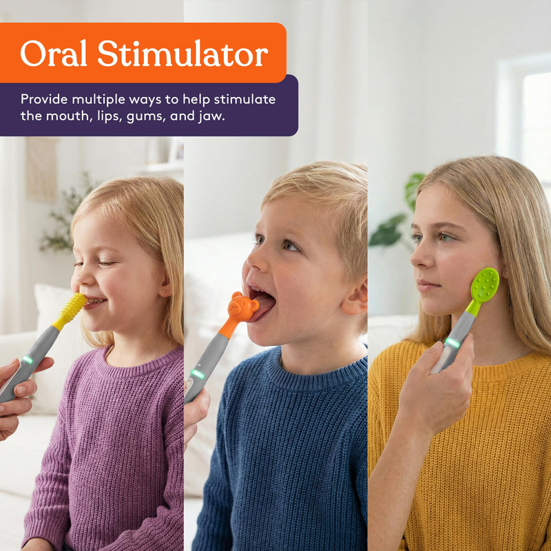 Special Supplies Buzz Buddy Oral Motor Stimulation kit with 6 Soft Textured Interchangeable Heads, Calm Sensory Needs, Support Speech, and Stimulate Self Feeding, Gentle Vibrations (Grey) Grey