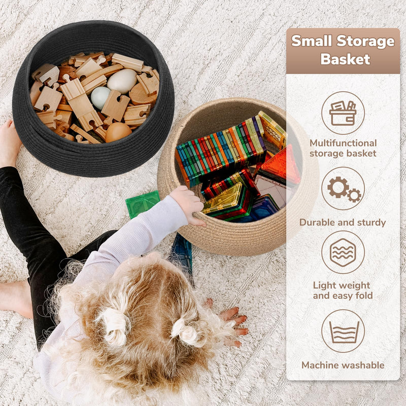 [Australia] - Goodpick Small Rope Storage Basket, Black Round Baskets for Socks, Dog Toys, Towels, Cute Baby Basket for Living Room, Bedroom, Nursery, Towel Baskets for Bathroom, 10 x 8.3 inches 