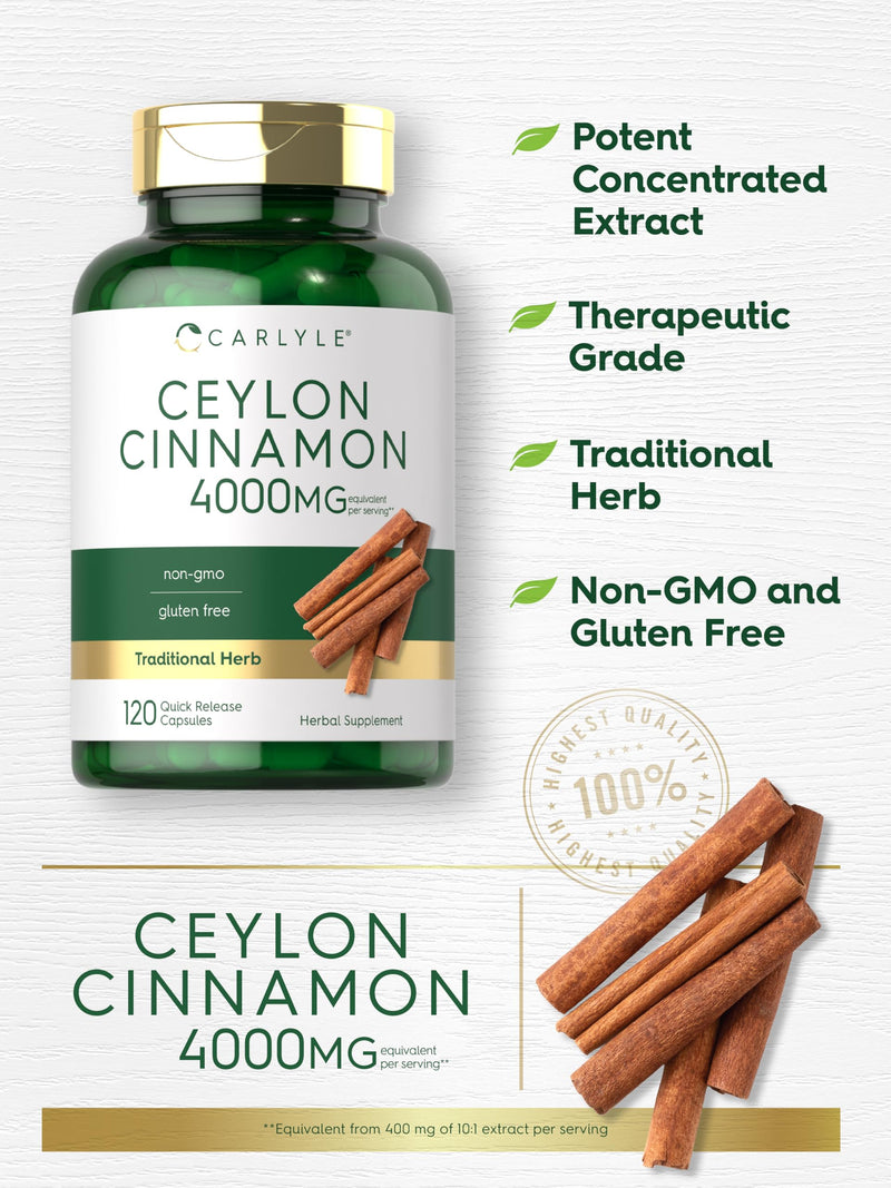 [Australia] - Carlyle Ceylon Cinnamon Capsules | 120 Count | 60 Servings | Non-GMO and Gluten Free 