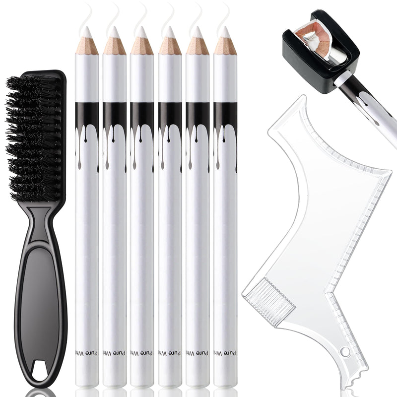 [Australia] - Noerrors White hairdressing pencil for lining the hairline and shaping the beard - Magic hairdressing chalk for hairdressing drawings and contours with sharpener, ruler and brush in set for men 01 
