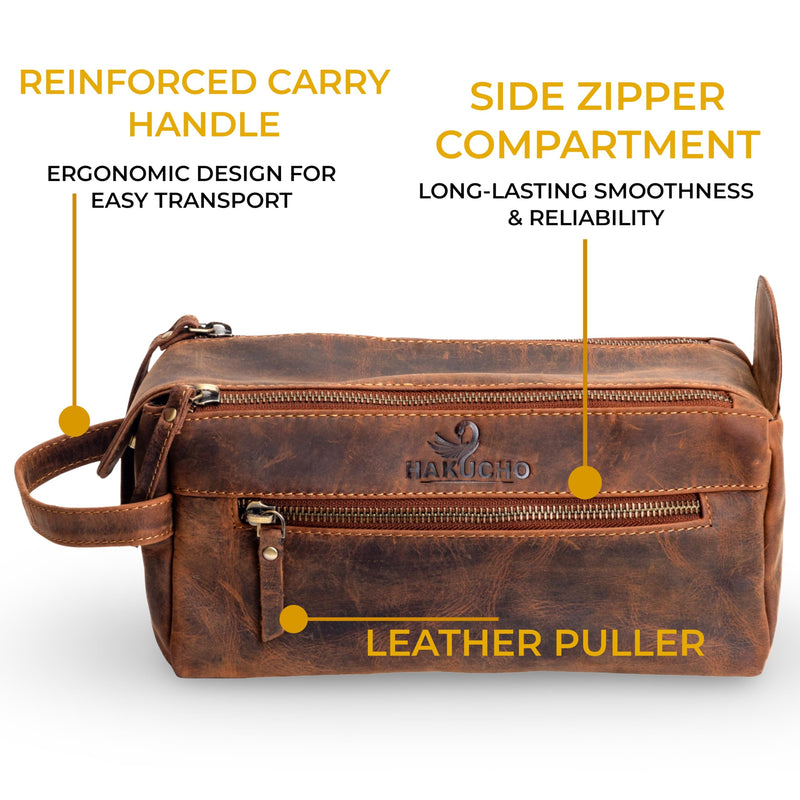 Full Grain Leather Toiletry Bag for Men & Women – Water-Resistant Travel Shaving Kit Organizer with YKK Zipper, Spacious Bathroom Grooming & Cosmetic Storage Case, Dopp kits (Tan Brown) Tan brown 1