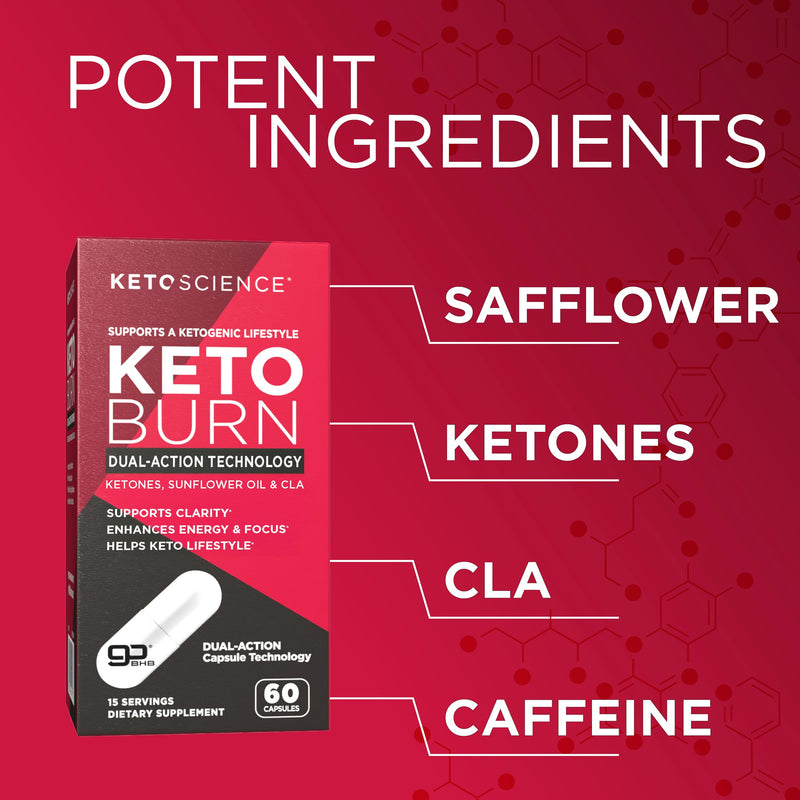 [Australia] - Keto Science Keto Burn Capsules, Exogenous Ketone, Dual-Action with BHB & EGCG, Ketones for Hydration, Keto BHB, Weight Support, Energy, Focus & Ketosis, 60 Capsules, 15 Servings 