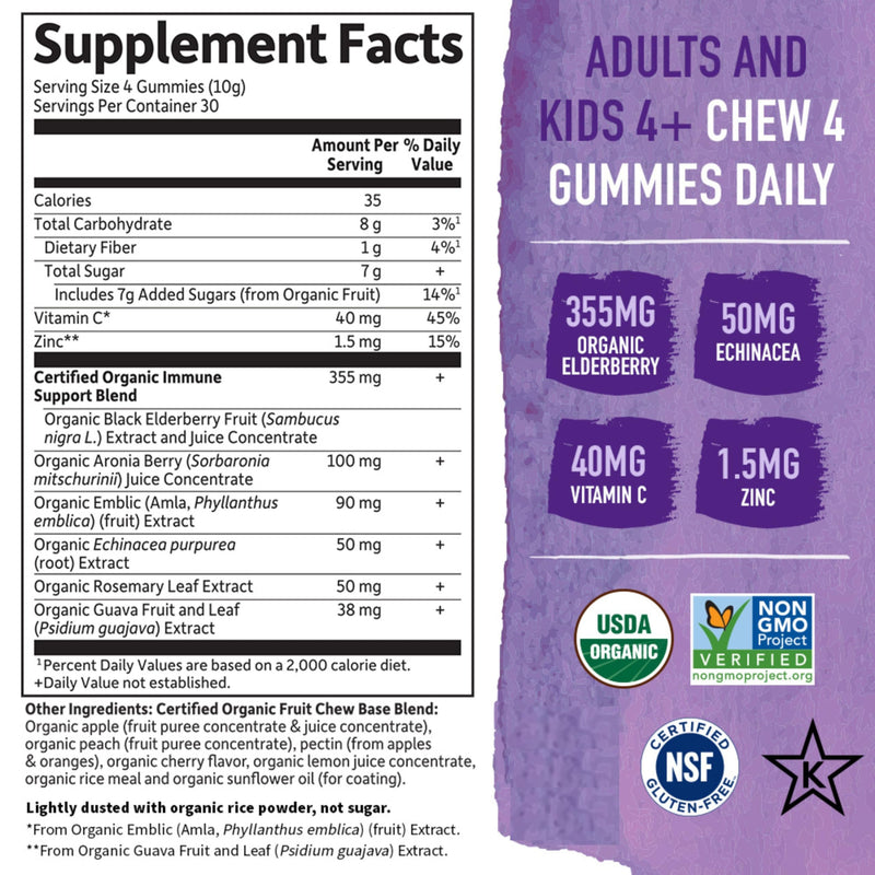 Garden of Life Organics Elderberry Gummies for Adults & Kids - Immune Support Supplement with Organic Fruit, Herbal Blend, Elderberry, Echinacea, Zinc, Vitamin C, 120 Vegan Gluten Free Gummies 120 Count (Pack of 1)