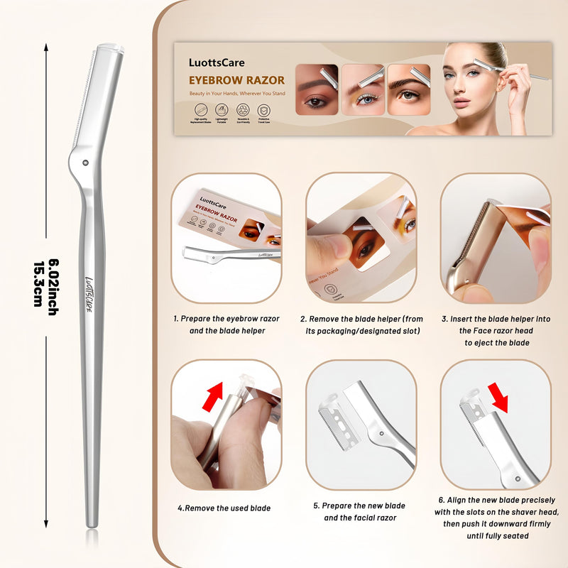 [Australia] - Stainless Steel Eyebrow Razor - Face Razors with Travel Cover & 10 Refill Blades, Eyebrow Brush - Help Exfoliate and Smooth Skin for Eyebrow, Leg, BIKINI, Facial, Beard Remove - L 
