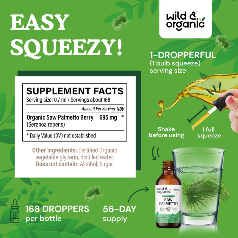 [Australia] - Saw Palmetto Liquid Extract Supplement for Men & Women - Organic Saw Palmetto Tincture - Vegan, Alcohol Free Drops - 4 fl oz 4 Fl Oz (Pack of 1) 