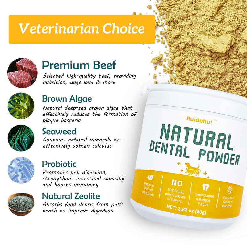Dog Dental Kit - Teeth Cleaning Powder Contains Probiotics That Solve Bad Breath Through Internal Digestion, Finger Wipes Remove Plaque and Tartar from The Surface (50 Count & 80g) Dental Cleaning Kit