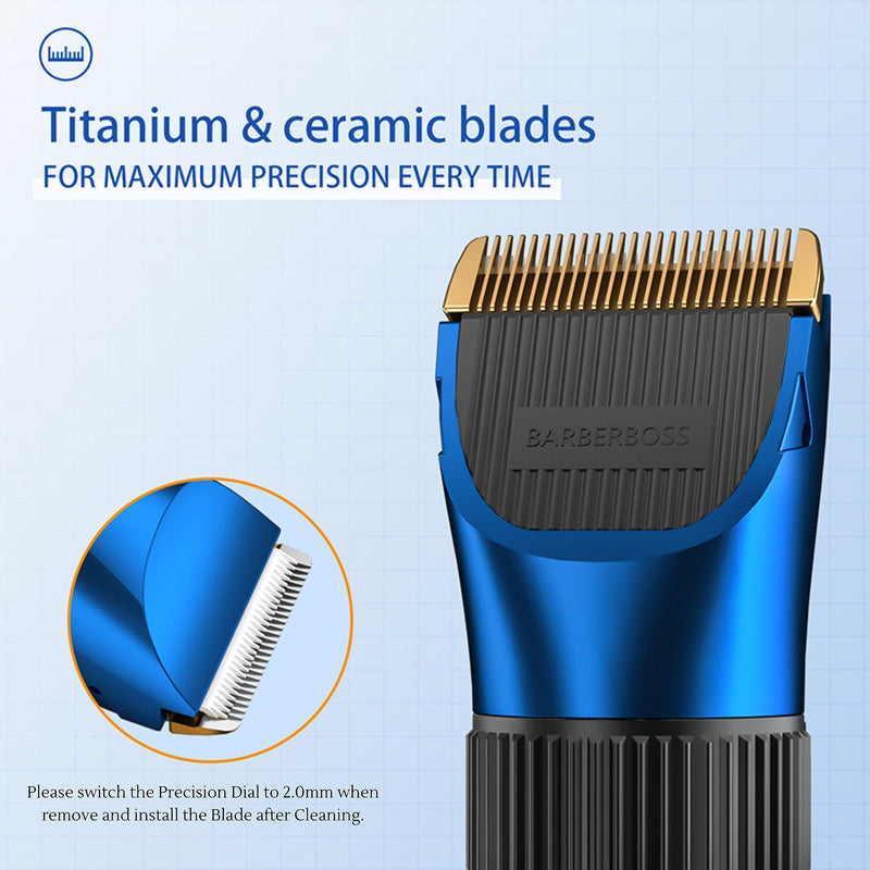 [Australia] - BarberBoss Wireless Self-Sharpening Waterproof Beard and Hair Trimmer with Ceramic Blades, LED Display, Fast Charging and 8 Color Comb Attachments QR-2082 