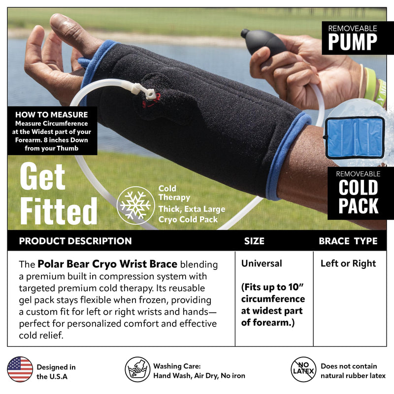 [Australia] - Polar Bear Cryo Wrist Brace – Medical-Grade Cold & Compression Therapy for Men & Women, Wrist Brace for Carpal Tunnel, Great for Sports and Athletes, Adjustable Universal Right, Black 