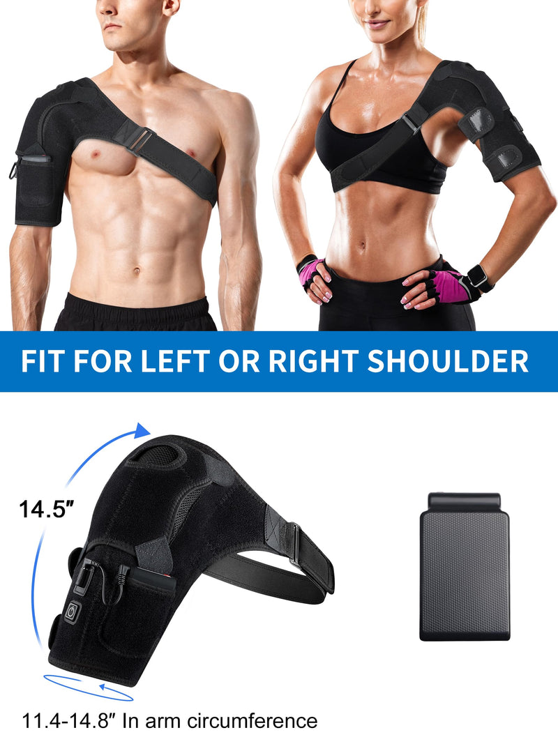 Portable Shoulder Heating Pad with Battery,Heated Shoulder Brace Wrap | Cordless&Portable Designed,With Rechargeable Battery and Hot Cold Modes,3 Heat Modes for Men Women Left Right Shoulder Black
