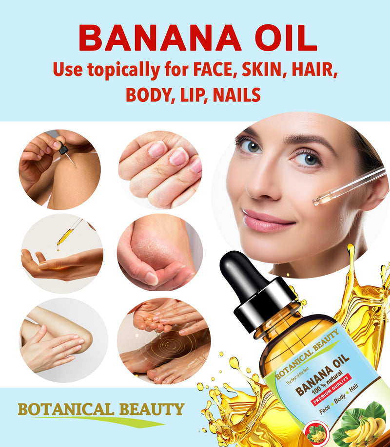 Botanical Beauty BANANA OIL 100% Natural Pure Virgin Unrefined Cold Pressed Carrier Oil for Face, Skin, Hair, Lip, Nails for Dry, Sensitive, Normal Skin 2 Fl Oz 60 ml