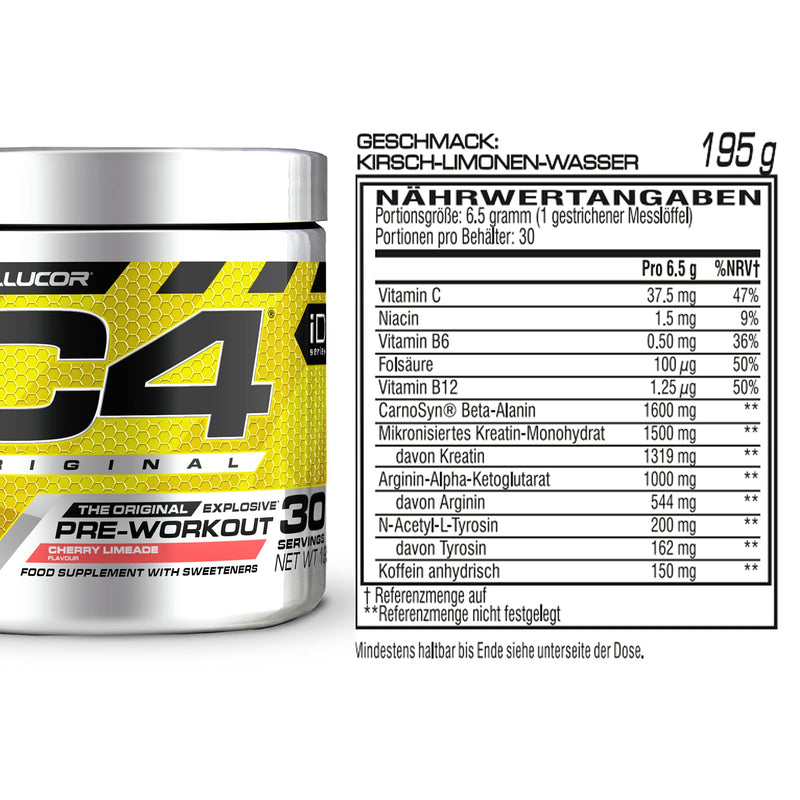 [Australia] - C4 Original - Pre-Workout Booster - Drink Powder for Energy Drink | 150 mg caffeine + beta-alanine + creatine monohydrate (cherry-lime water, 30 servings) 